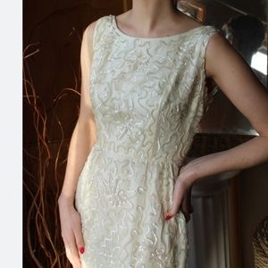 Cream sequined Wiggle Dress: circa 1960s Jr. Theme size 13, USA w/ discount S &H